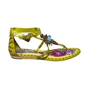 Ivy Kirzhner New York Babel Yellow T-Strap Embellished All Leather Sandals Sz 9
